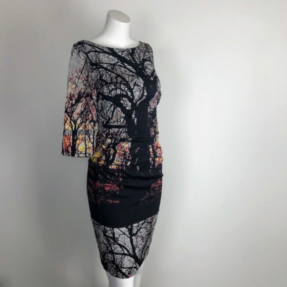 Tracy Reese Winter Landscape Dress Silk 3/4 Slv - Picture 4 of 5